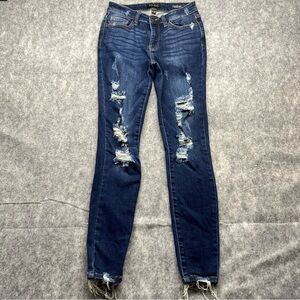 Judy Blue Womens Dark Wash Skinny Fit Distressed Blue Jeans Size 3
